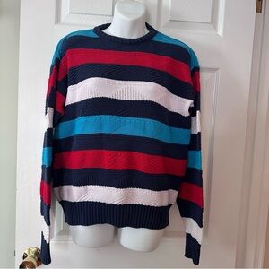 Vintage Unisex M Nautical/Patriotic Red White Blue Striped  Sweater Made in USA